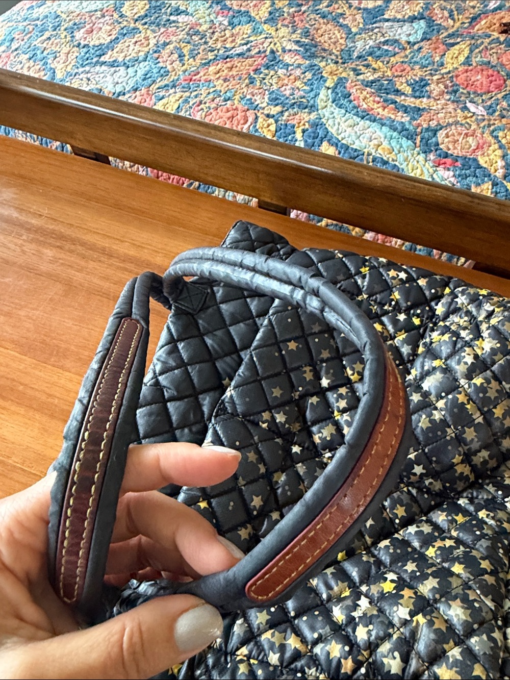 MZ Wallace Black Quilted Quattro Tote with Gold Star Print - Picture 6 of 6